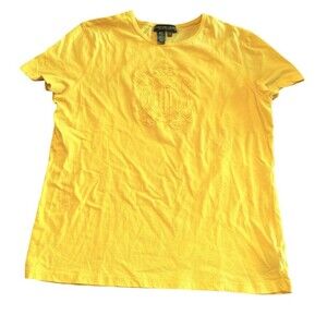 Lauren Jeans Co Ralph Lauren Women’s Yellow Logo T-Shirt Size S Cotton Tee